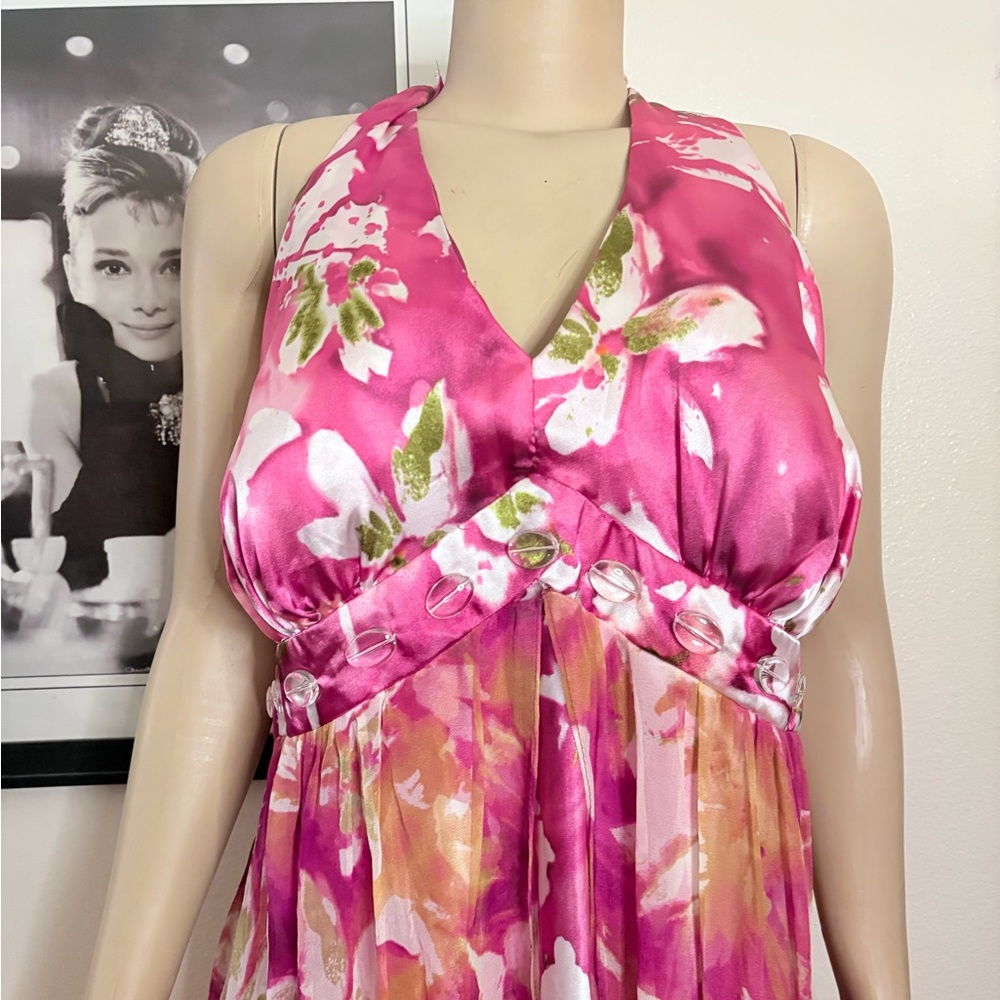 ❎SOLD DO NOT BUY Vintage Silk Floral Halter Maxi Dress Size 20W